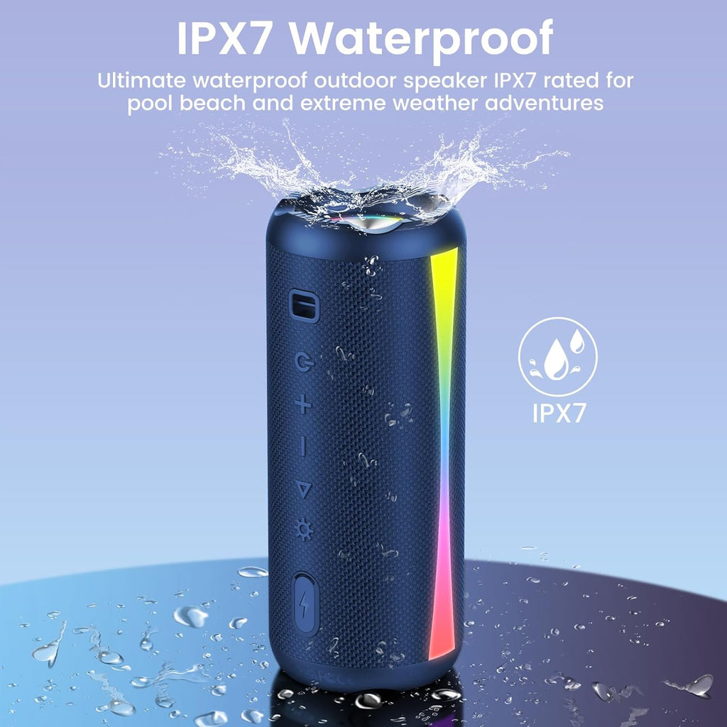 Portable Bluetooth Speaker, Bluetooth 5.4 Wireless Speaker, IPX7 Waterproof, 30W Loud Deep Bass with 20H Palytime, 7 Color RGB Lights, TWS Pairing for Home/Party/Outdoor, Gift