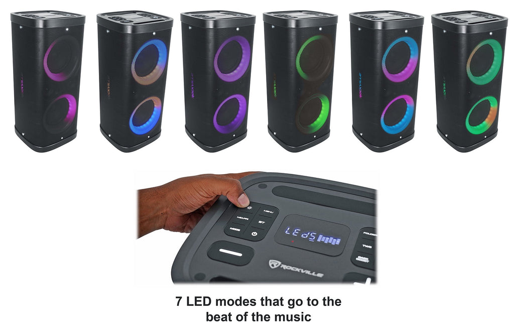 (2) Rockville BASS PARTY 65 V2 Rechargeable LED Wireless Link Bluetooth Speakers