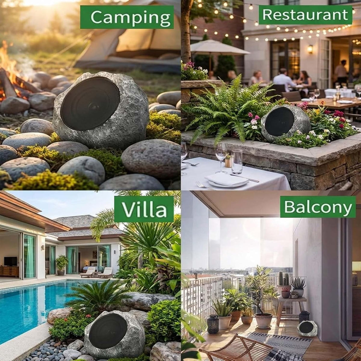 Solar Powered Rock Speakers, Outdoor Waterproof Bluetooth Stereo | High-Efficiency Solar & USB Charging, Realistic Resin Stone Design for Patio Garden Yard, 1 Piece, Dark Gray