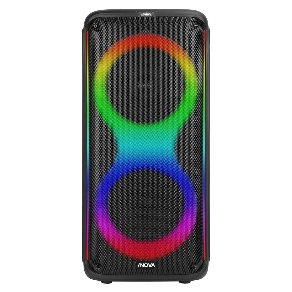 Moclever Portable Wireless Party Speaker with TWS Function FM Radio USB MMC Card Reading Aux In Recording Function Mic Priority, 7 Colorful Lights, Remote Control, Black