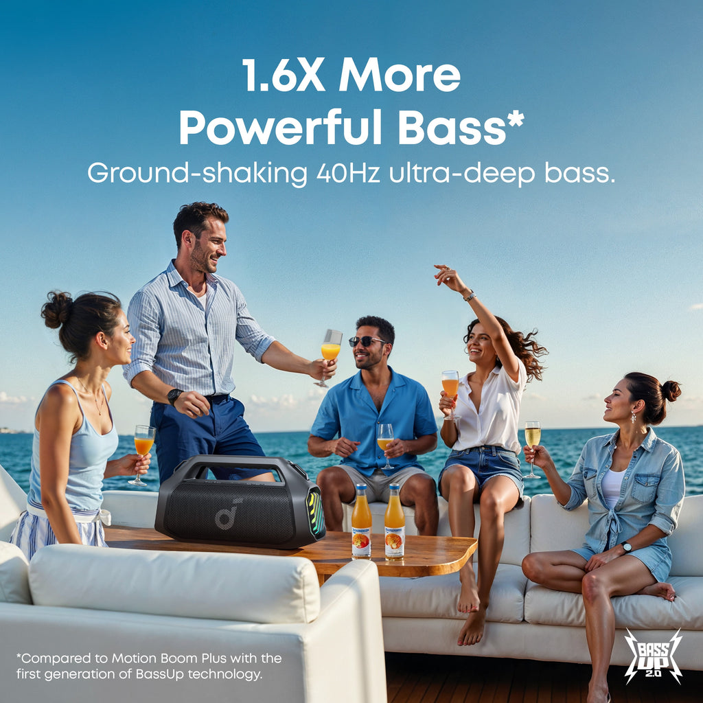 soundcore Boom 2 Pro by Anker Outdoor Bluetooth Speaker, Detachable Shoulder Strap, 140W, BassUp Technology, 20H Playtime, IPX68 Waterproof, AUX-In, Built-In Powerbank