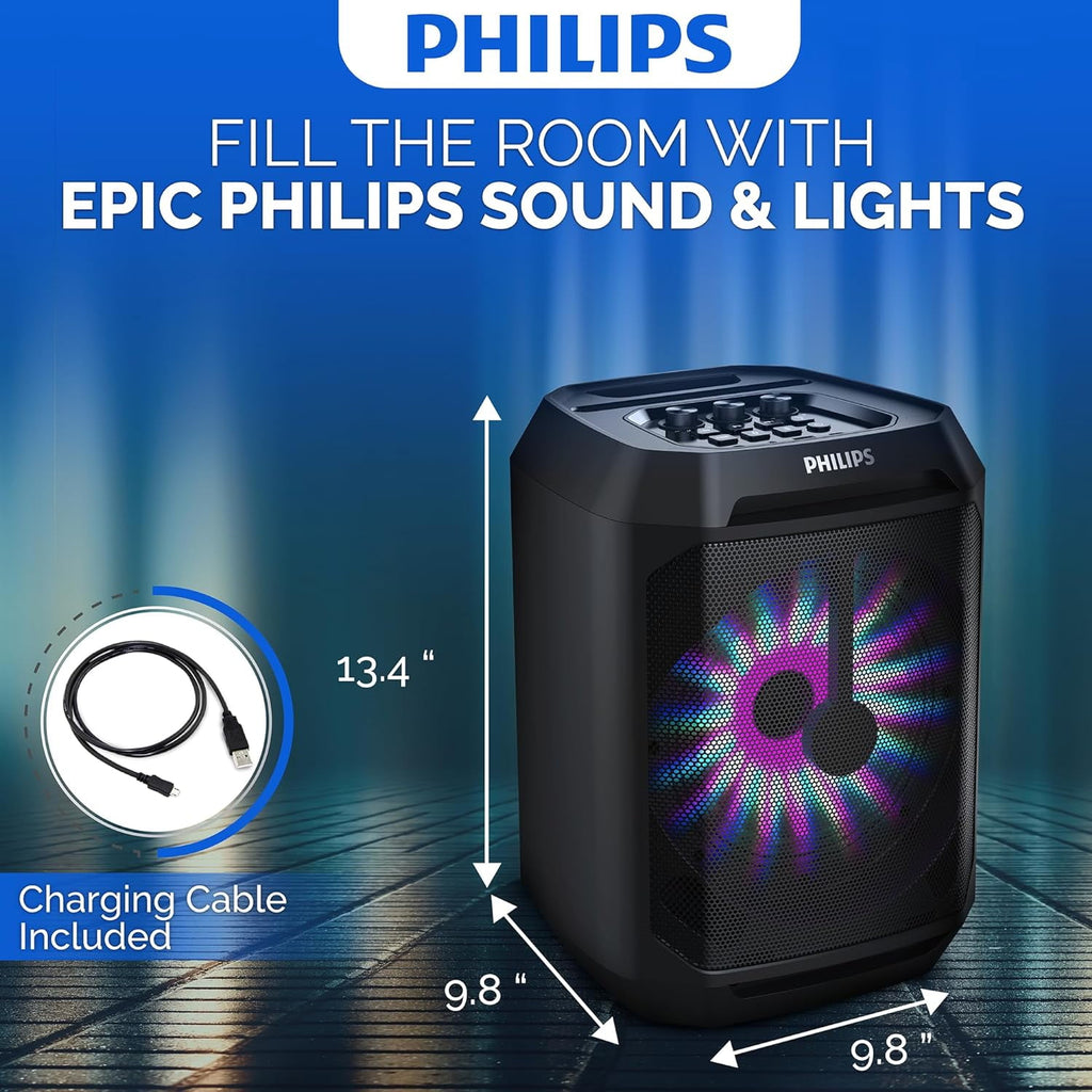Philips Portable Bluetooth Party Speaker with 8-Inch Woofer and Dynamic Bass Boost, 30W, 7Hrs Play Time, USB-C, Black
