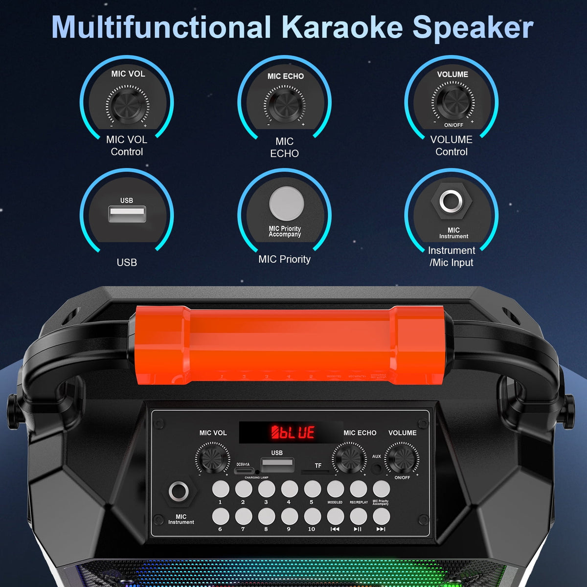 FanFun Bluetooth Speaker with Microphones, Portable Speaker With AUX Input, 20W Stereo Sound Party Speaker with Lights, Outdoor Powerful Speakers, 12H Playing Time, T17-T