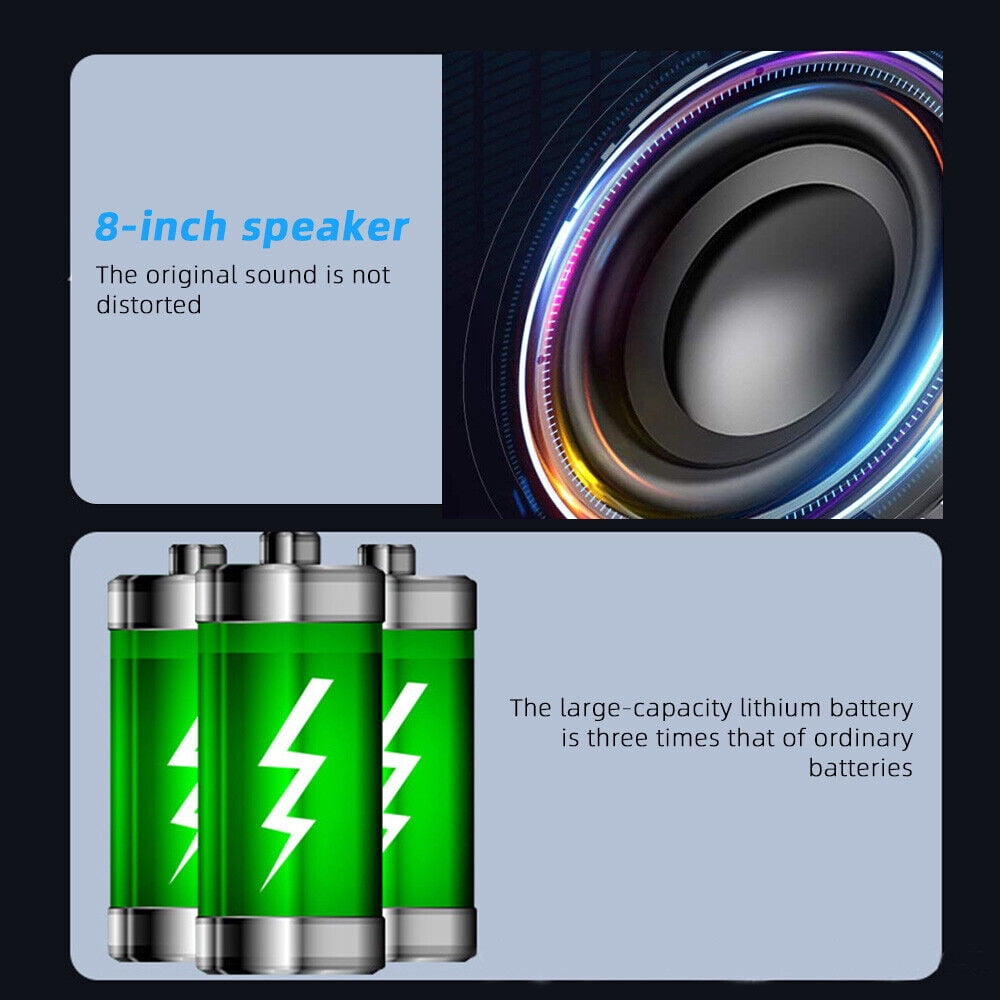Seneo 8'' Bluetooth Speaker Heavy Bass Portable Outdoor Bluetooth Speaker with Microphone, Black