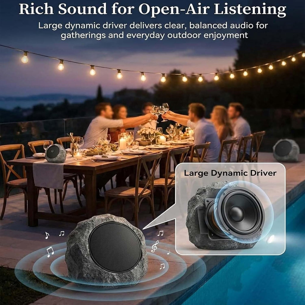 Solar Powered Rock Speakers, Outdoor Waterproof Bluetooth Stereo | High-Efficiency Solar & USB Charging, Realistic Resin Stone Design for Patio Garden Yard, 1 Piece, Dark Gray
