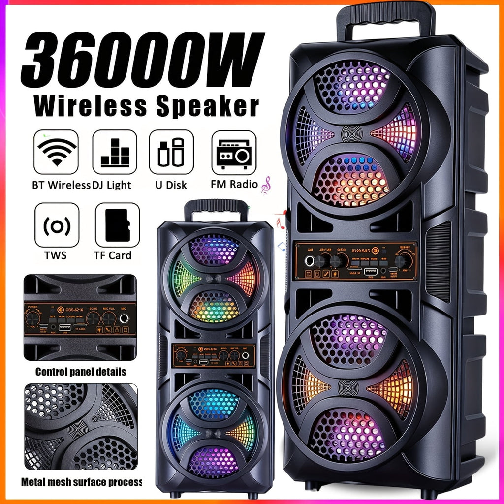 Portable Large Speaker with Subwoofer & Microphone for Karaoke, BT/USB/TF/AUX/FM/TWS Compatible, USB PartyBox with LED, for Parties, Theater, Ideal Gift for Birthdays & Christmas