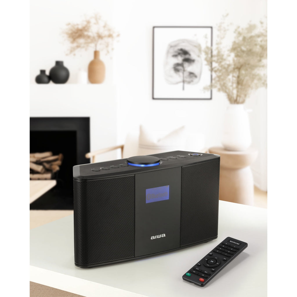 Aiwa Exos-5 Wireless Bluetooth Hi-Fi Home Speaker with FM Radio, Alarm Clock and Remote Control for Home Audio