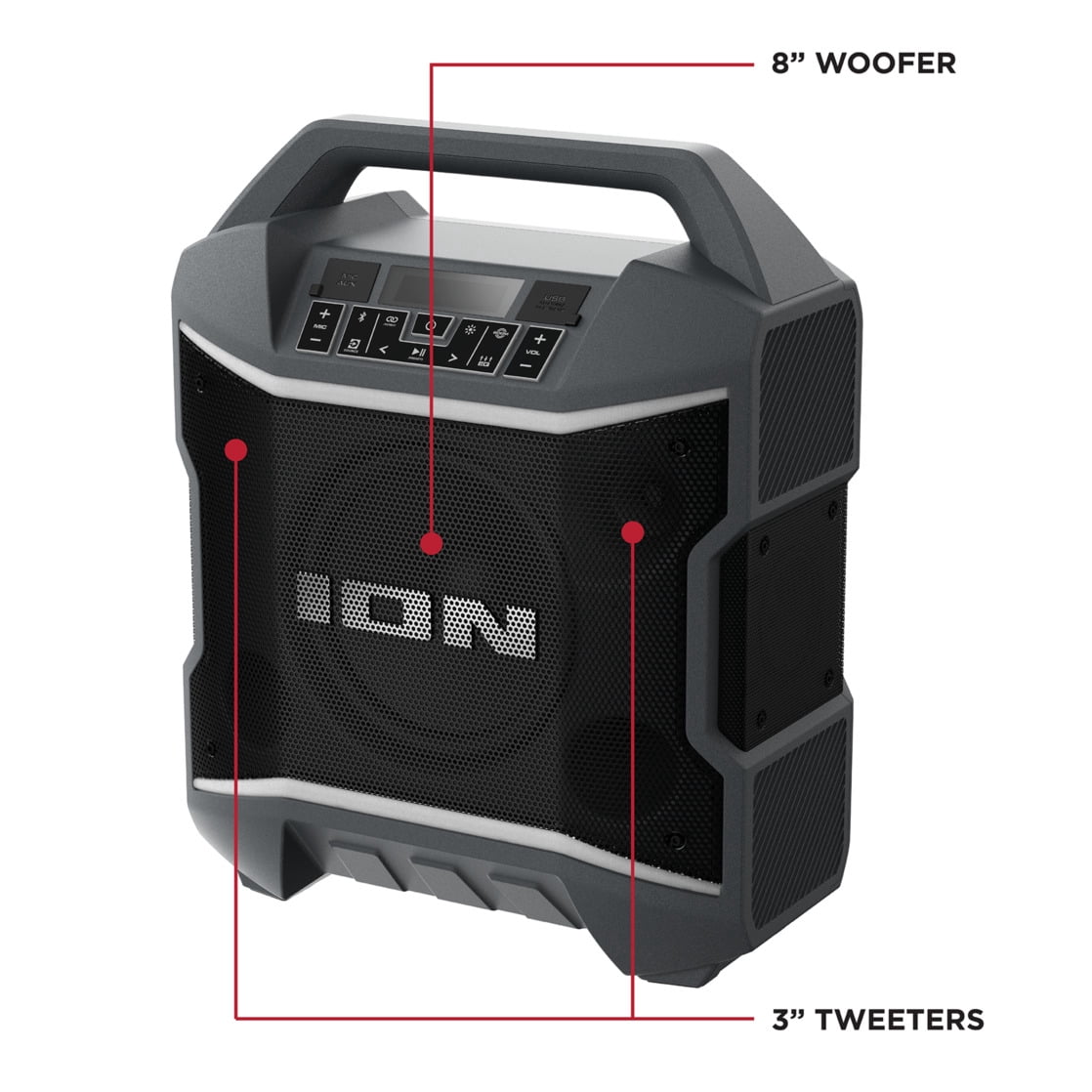 (Open Box) ION Audio IPA163 Party Boom Plus Portable Bluetooth Speaker with Lights, 2 Speakers, Black