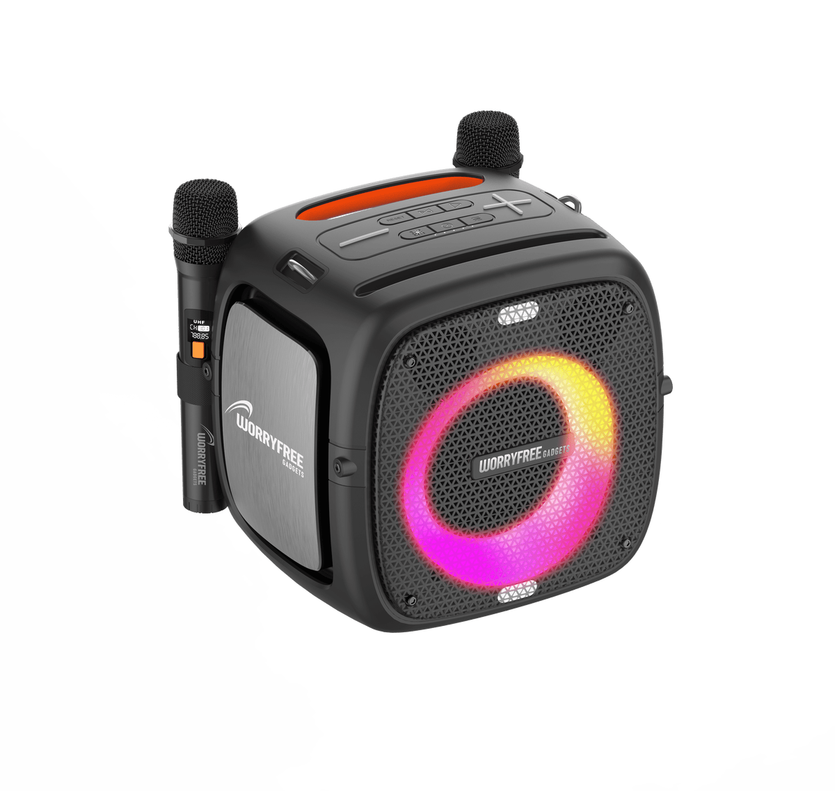 WorryFree Gadgets Portable Bluetooth Speaker with Two Microphones and Multicolor LED Lights, Wireless, 80W, Black