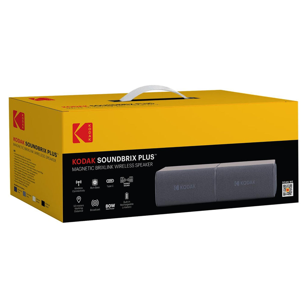 Kodak SoundBrix Plus 2-Piece Portable Rechargeable Bluetooth Speaker System, TWS, Magnetic Docking, IPX4, up to 5 Hours Play Time , Grooving Gray