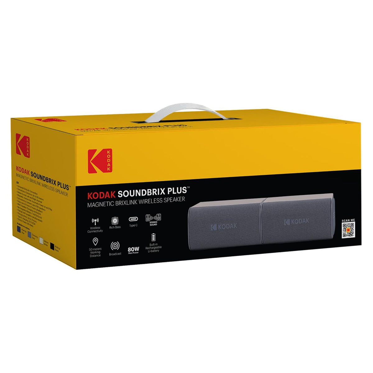 Kodak SoundBrix Plus 2-Piece Portable Rechargeable Bluetooth Speaker System, TWS, Magnetic Docking, IPX4, up to 5 Hours Play Time , Grooving Gray