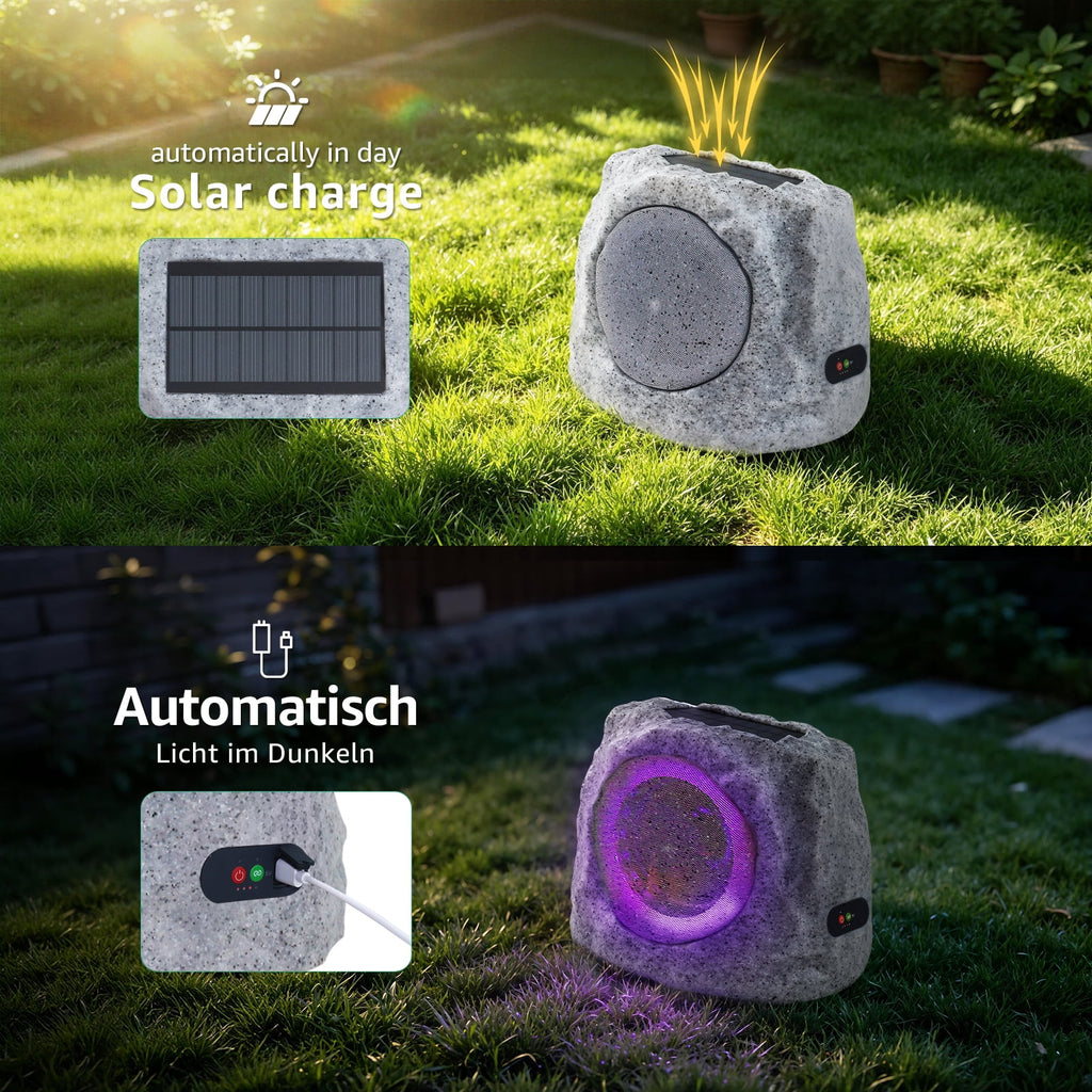 NiceBuy 2-Pack 8.1" Bluetooth Rock Speakers, Powerful Sound Solar Outdoor Wireless TWS Stereo Speaker with RGB Colorful LED Light for Indoor Outside Patio Garden