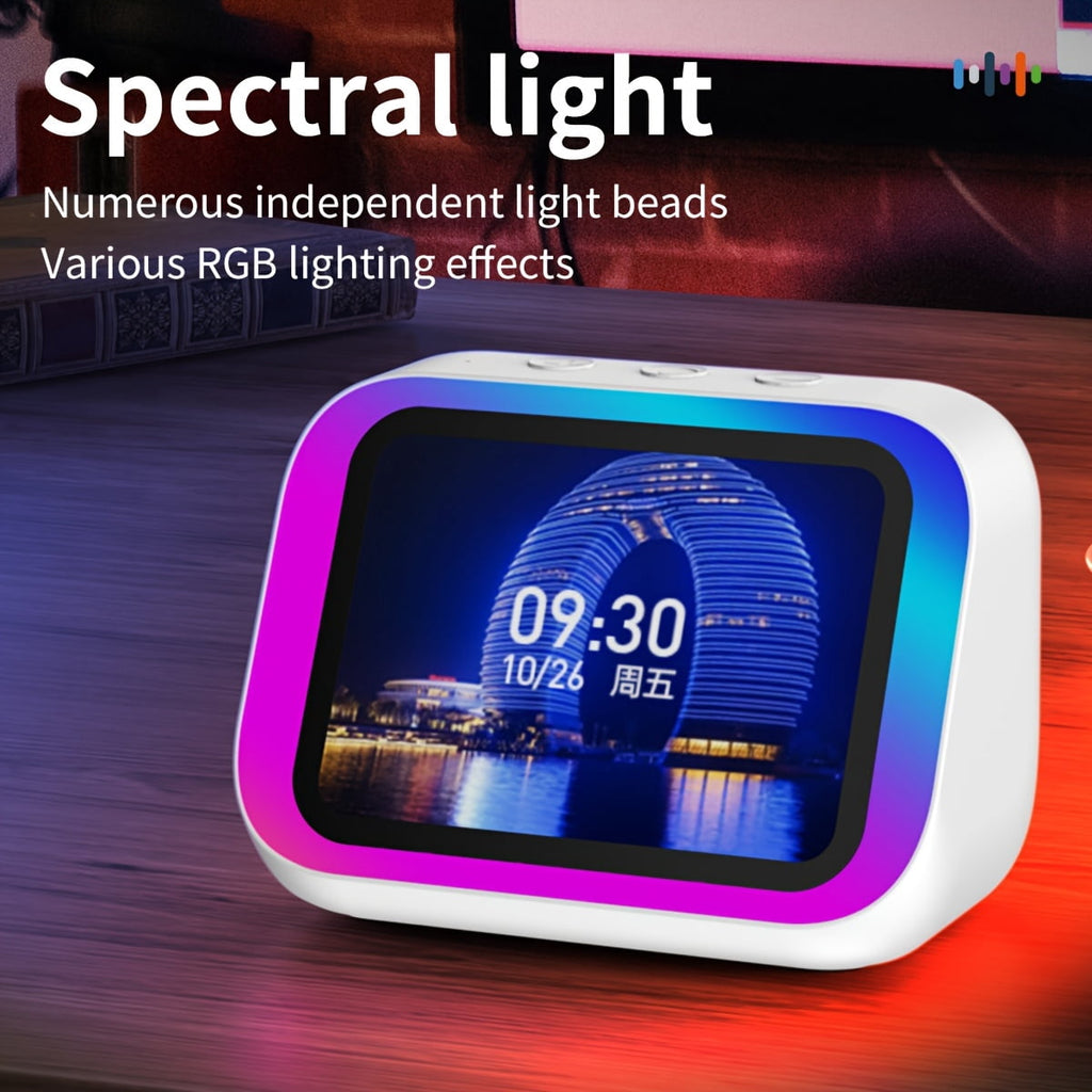 Smart Alarm Clock with Wireless Speaker, AI Voice Assistant, HD Display, RGB Light, Call Function, Stereo Sound, Period Tracker, 2000mAh Battery, Portable Bedside Digital Clock