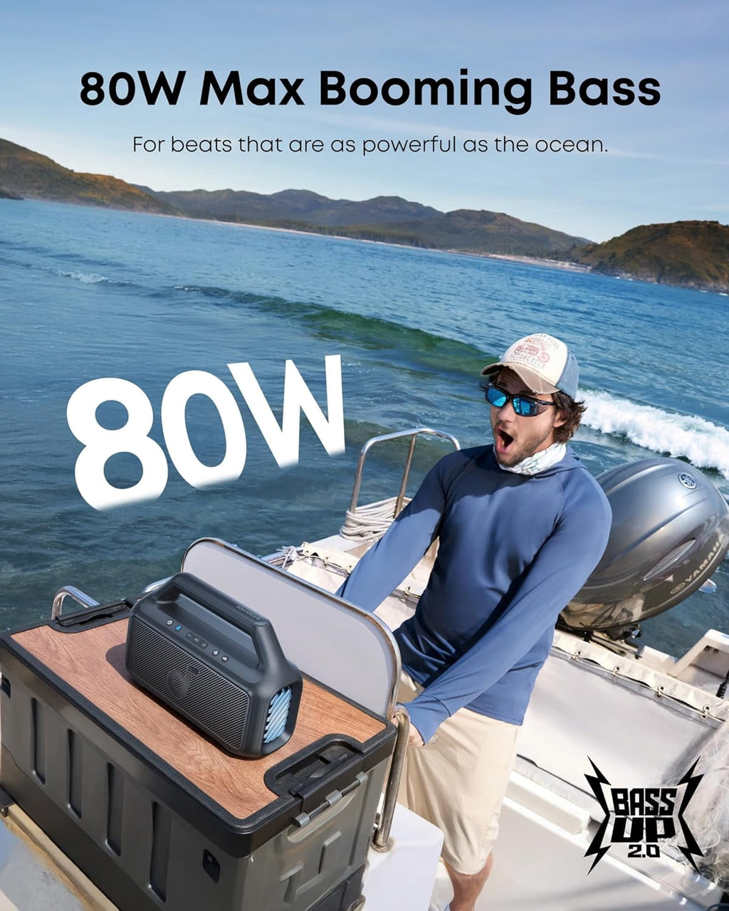 Soundcore Boom 2 By Anker, Outdoor Speaker, 80W, Subwoofer, 24H Playtime, IPX7 Waterproof, Floatable, RGB Lights, Blue
