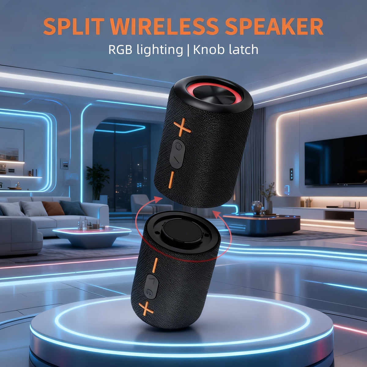 Rotary Buckle Wireless Speaker with RGB Light - Dual-Mode Battery/USB, Stereo Pairing for Indoor Outdoor Party Office Home