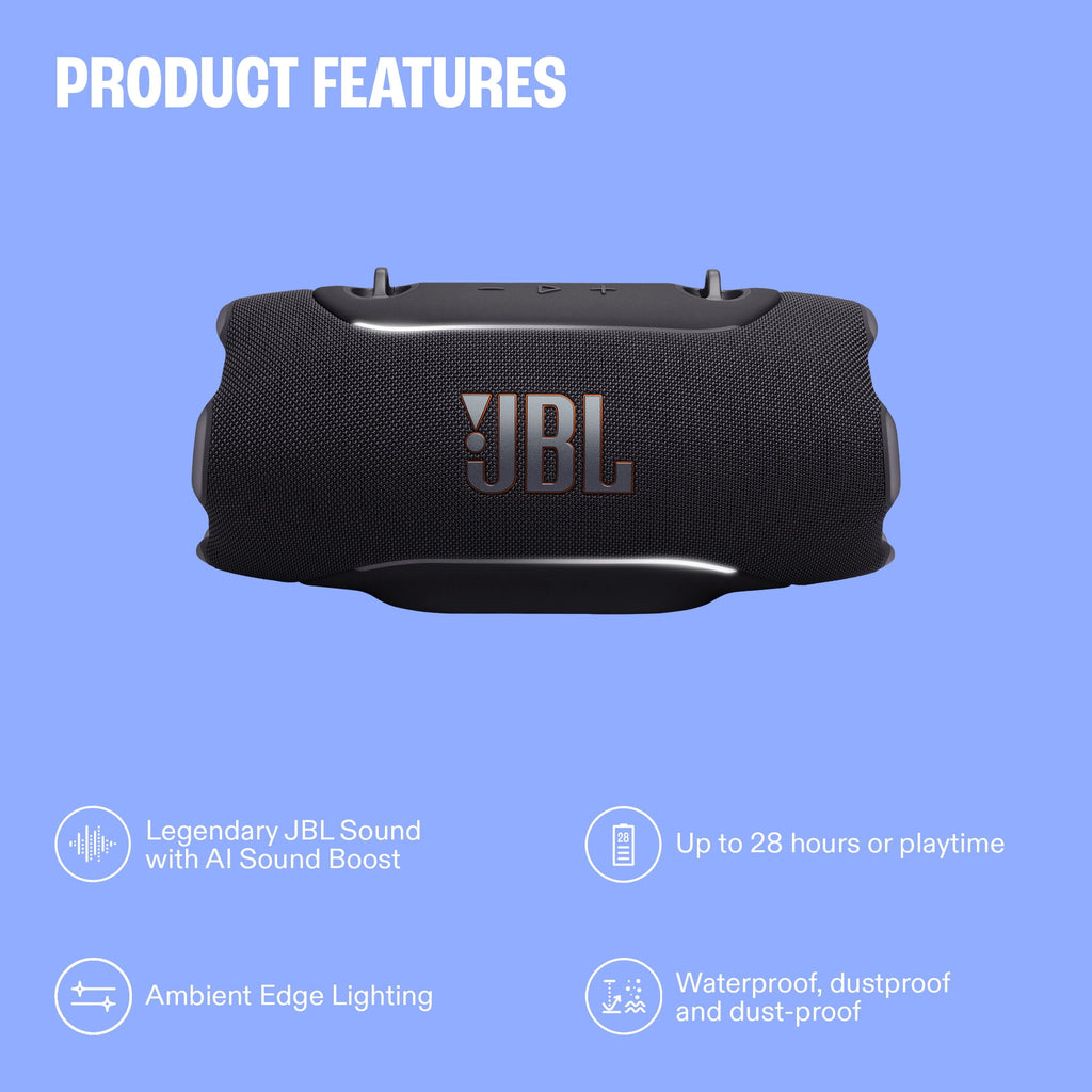 JBL Xtreme 5 - Portable waterproof speaker with massive legendary JBL sound, ambient edge lighting, and a convenient shoulder strap - Black