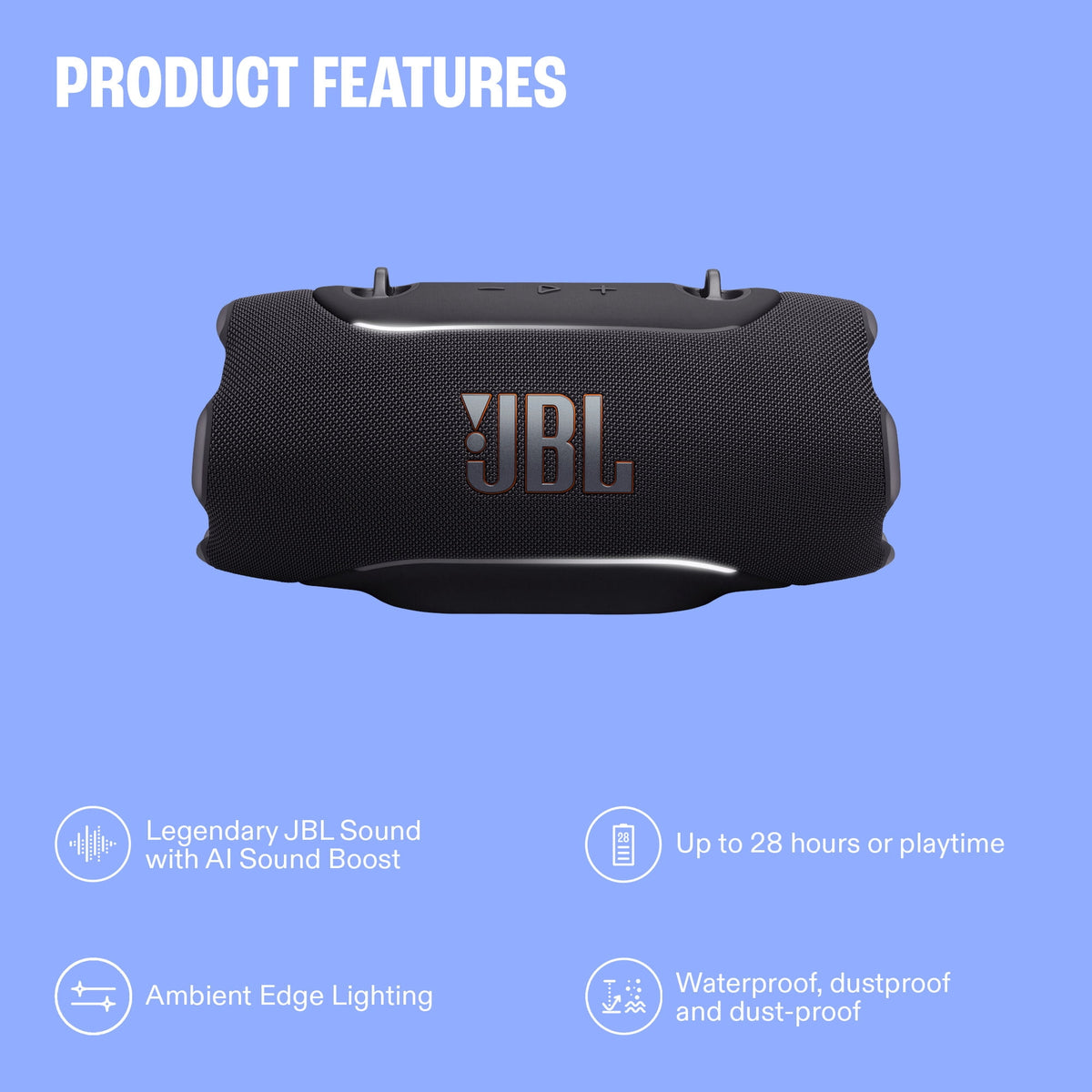 JBL Xtreme 5 - Portable waterproof speaker with massive legendary JBL sound, ambient edge lighting, and a convenient shoulder strap - Black