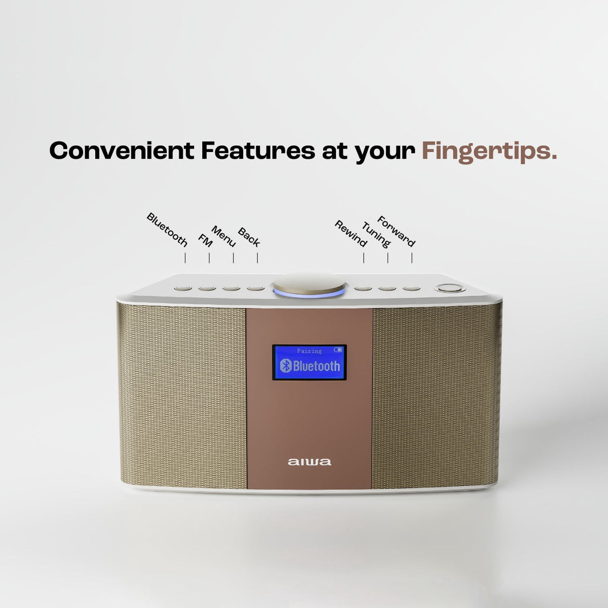 Aiwa Exos-5 Wireless Bluetooth Hi-Fi Home Speaker with FM Radio, Alarm Clock and Remote Control for Home Audio