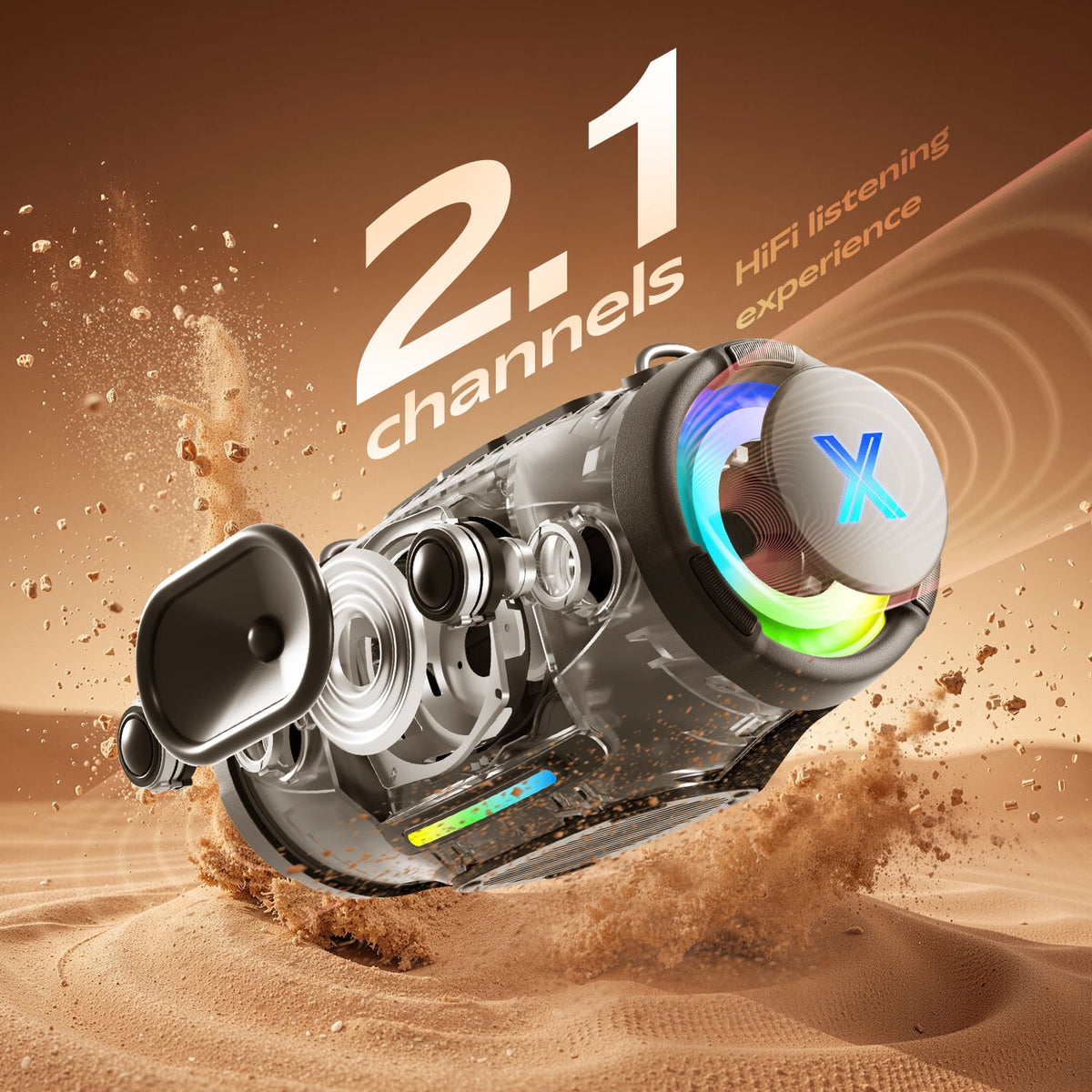 YEAHBOX Nova Beat Portable Bluetooth Party Speaker, 2.1 Deep Bass Loud Wireless Speaker with Bass Boost, RGB Light Show, IPX Waterproof, TWS Stereo Pairing, for Home, Outdoor, Camping & Party