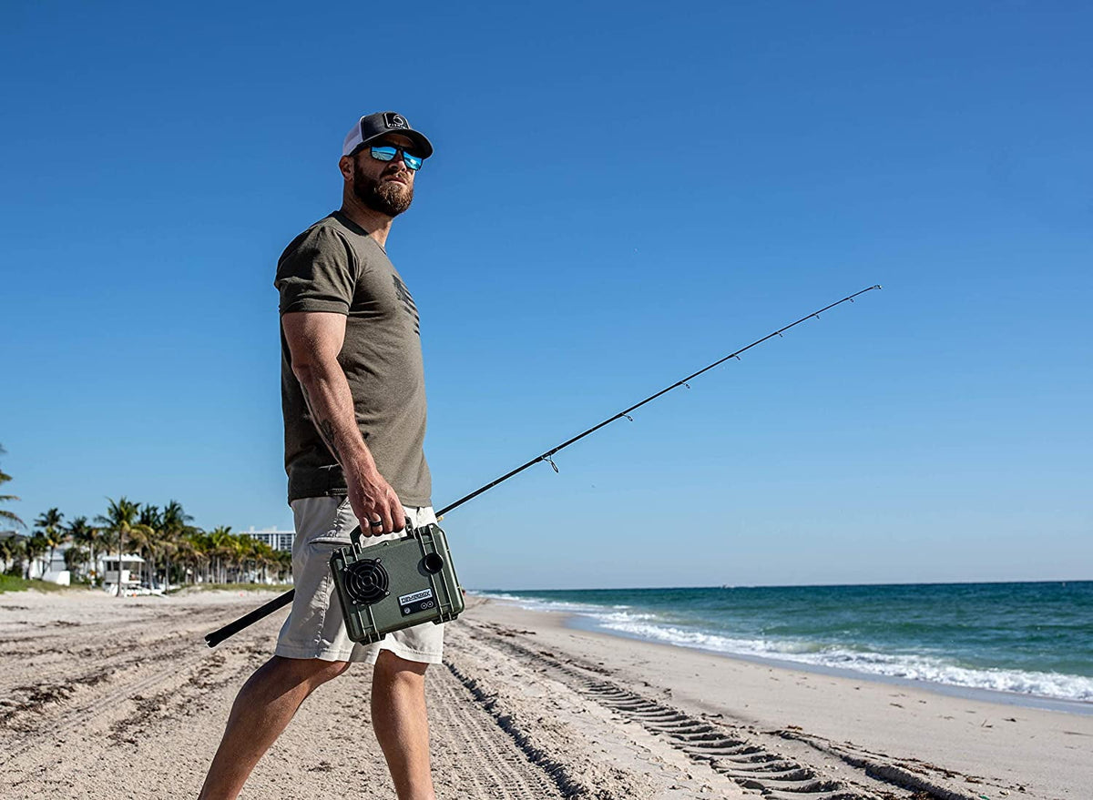 DemerBox Waterproof, Portable, and Rugged Outdoor Speakers. Loud Sound, 40+ hr Battery Life, Dry Box + USB Charging, Pairing Party Mode. Built to Last + Fully Serviceable, Green