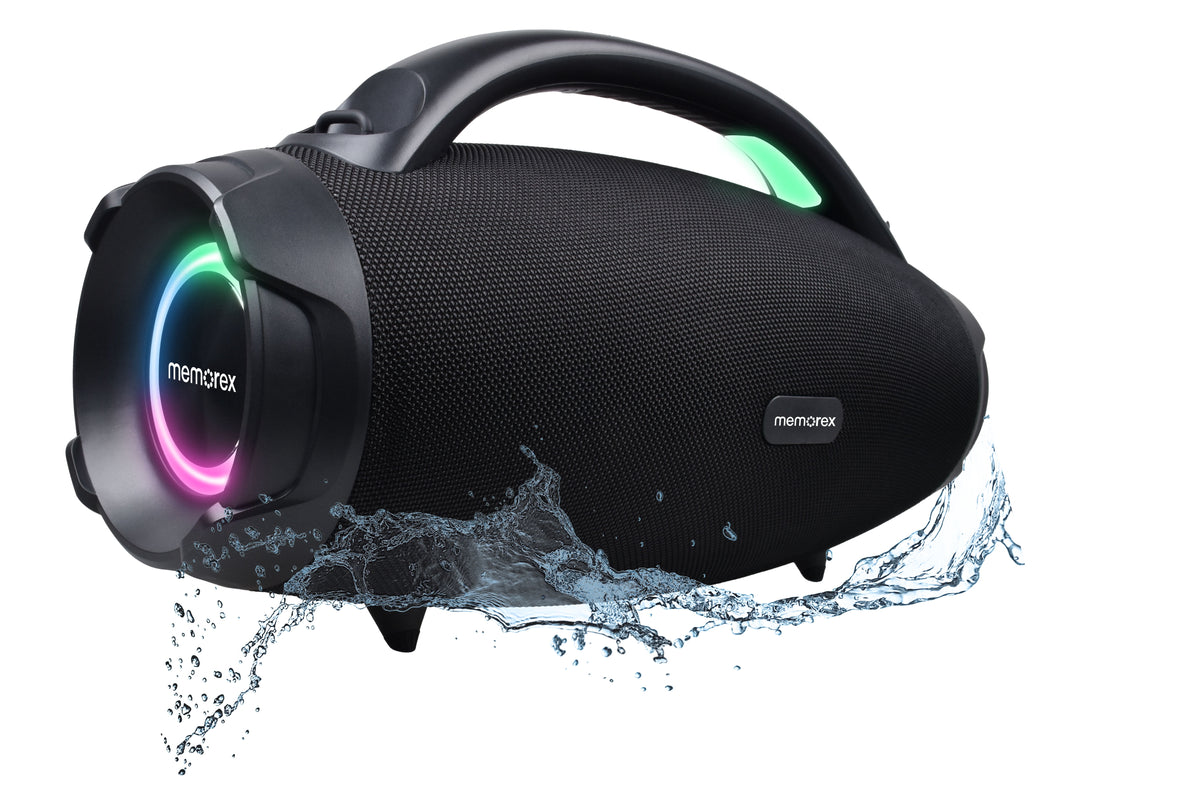 Memorex MX-H3(K) Bluetooth Speaker | 80W Powerful Sound | IP67 Waterproof & Dustproof | TWS Dual Pairing | Super Bass Mode | LED Rhythm Light Show | 8000mAh Battery | Hands-Free Calls (Black)