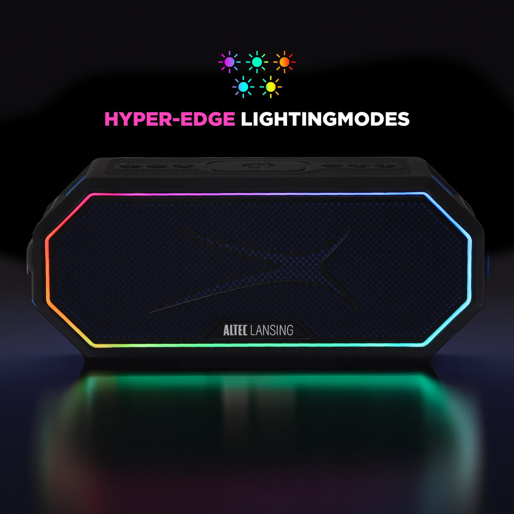 Altec Lansing HydraBlast 2.0 EverythingProof™ Bluetooth Speaker, IP67 Waterproof, 20H Battery, Qi Wireless & USB Charging, LED Lights, Party Sync, 100ft Range