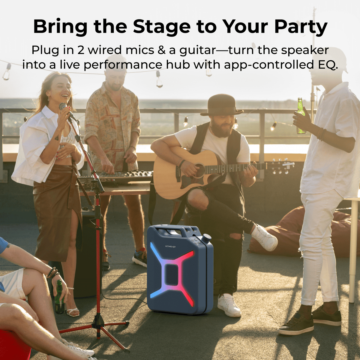 ULTIMEA Go Portable Party Speaker, 300W Wireless PartyBox with Bass Boost, RGB Light, TWS Stereo, Auracast Mode, Mic/Guitar Input, APP Control, Large Bluetooth Speaker for Party Outdoor (Black+Red)