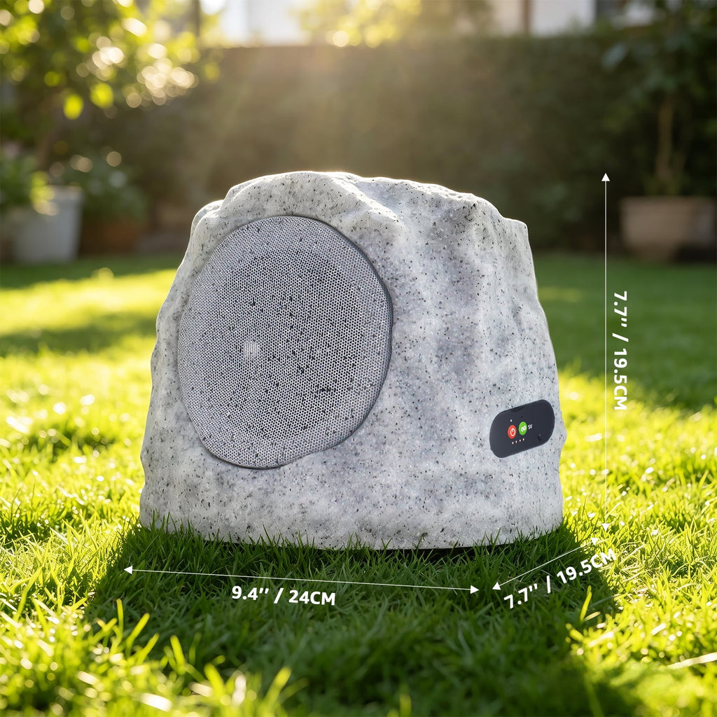 NiceBuy 2-Pack 8.1" Bluetooth Rock Speakers, Powerful Sound Solar Outdoor Wireless TWS Stereo Speaker with RGB Colorful LED Light for Indoor Outside Patio Garden