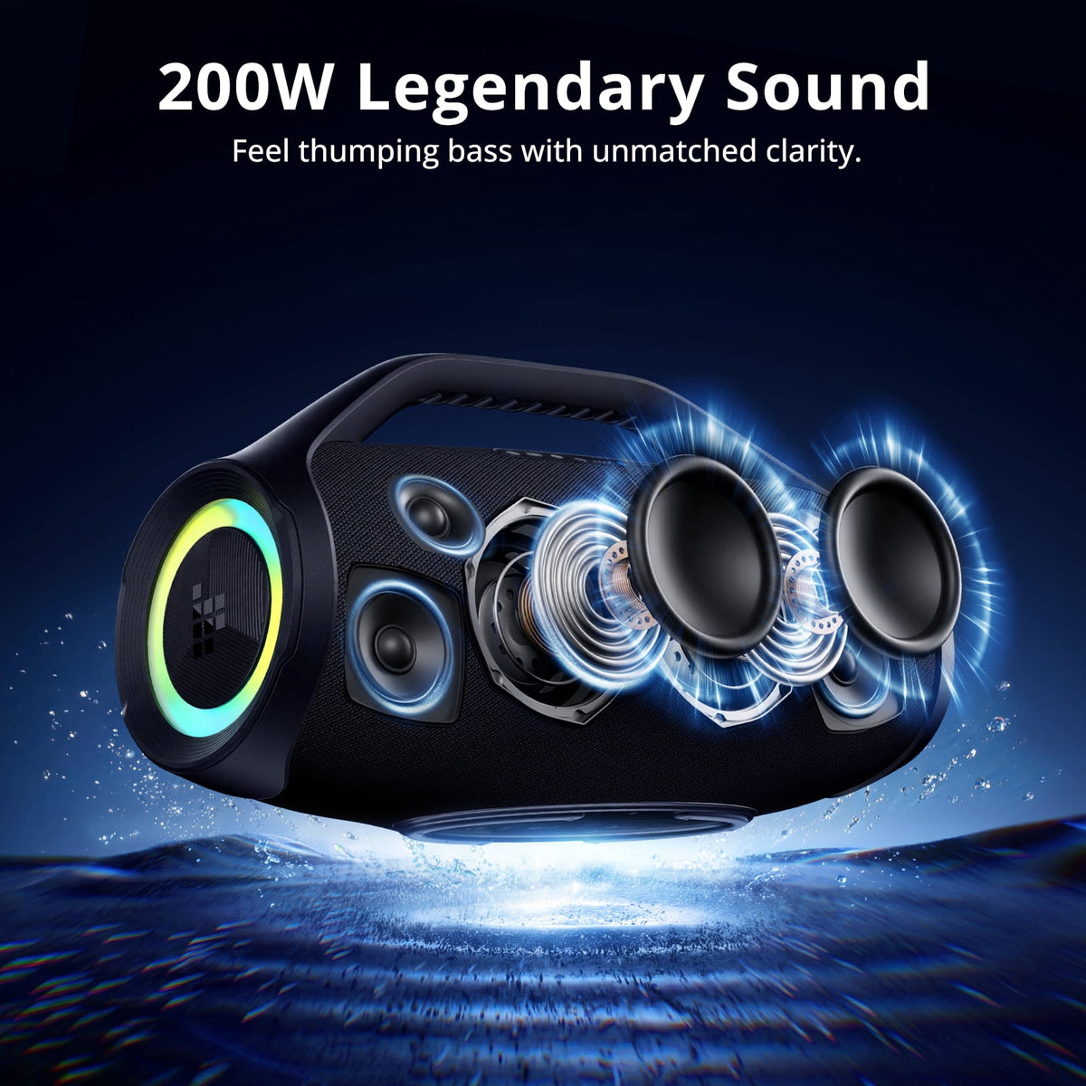 Tronsmart Bang 2 Max Portable Party Speaker, 200W Powerful Sound, Bluetooth 6.0, IPX7 Waterproof, 26H Playtime, LED Lights,Detachable Battery,Black,20.82x8.58x10.98inch
