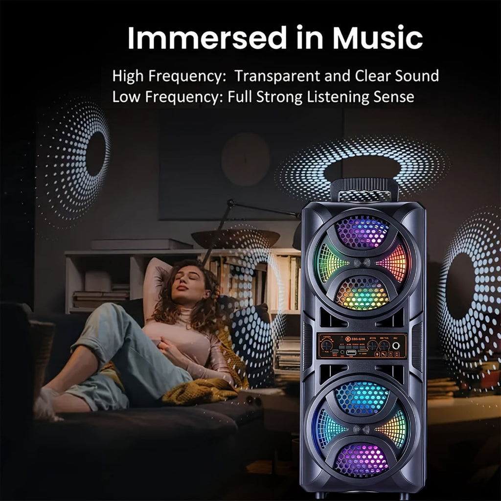 Portable Large Speaker with Subwoofer & Microphone for Karaoke, BT/USB/TF/AUX/FM/TWS Compatible, USB PartyBox with LED, for Parties, Theater, Ideal Gift for Birthdays & Christmas