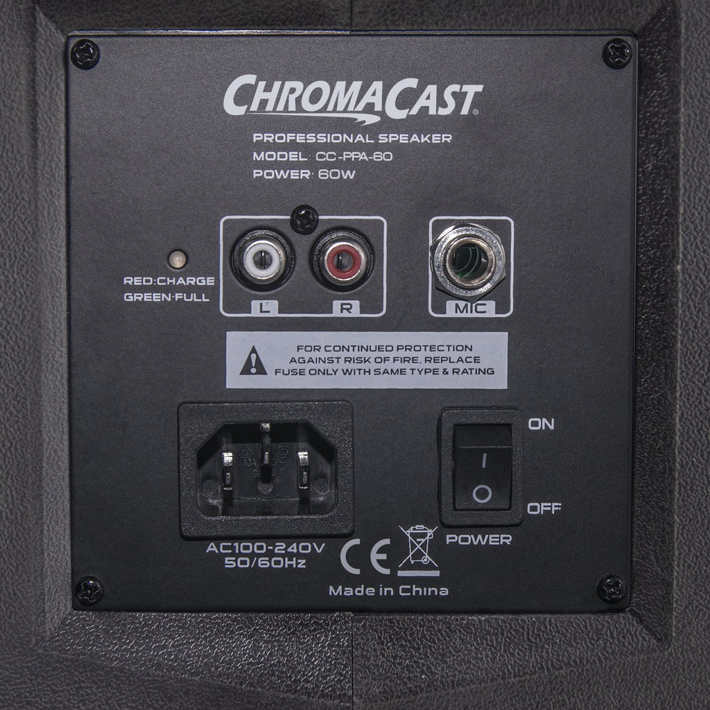 ChromaCast Portable 2 Way 2 Channel 60 watt Rechargeable Bluetooth PA Speaker