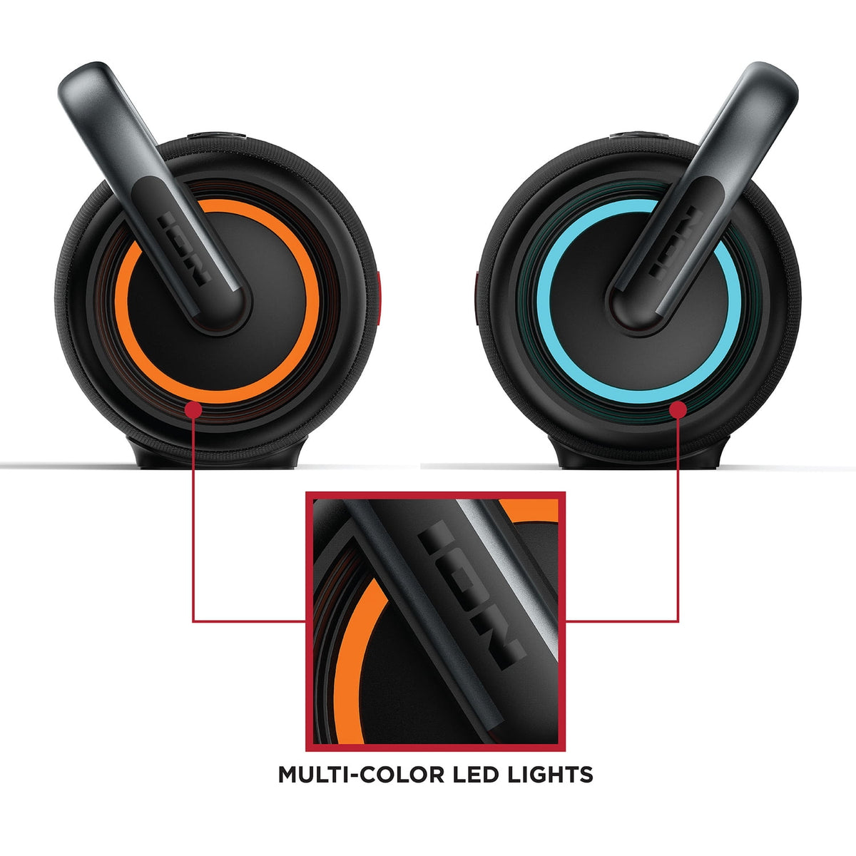 ION 110-Watt-RMS Hype XL Portable Bluetooth Rechargeable Speaker with Lights, Auracast, Mic, USB/Aux, Water-Resistant, up to 12 Hours of Play Time
