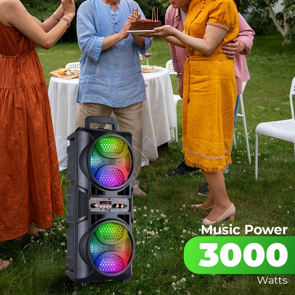 RIDWIND Set of 2 3000W Peak Power Wireless TWS Portable Loud Party Bluetooth Speaker with Dual 6.5" Woofer LED Colorful Lights Microphone Remote Control Support FM/TF/USB/AUX