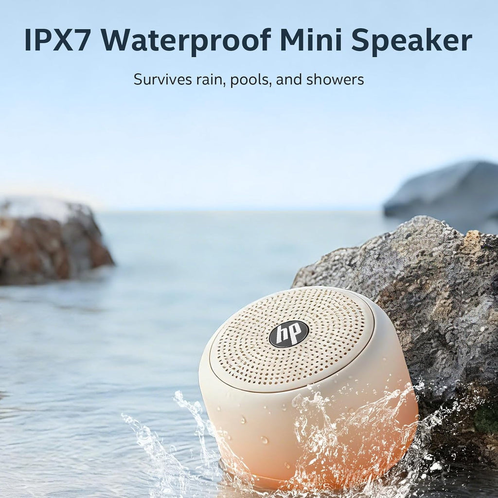 HP Portable Bluetooth Speaker with HiFi Deep Bass, IPX7 Waterproof Mini Wireless Speaker, 15H Battery, TWS Pairing for Outdoor and Home, Milk Tea