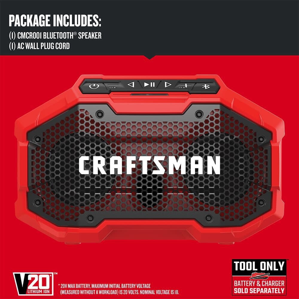 CRAFTSMAN CMCR001BR V20 Lithium-Ion Cordless Bluetooth Speaker, 2 3'', Smartphone Compatible