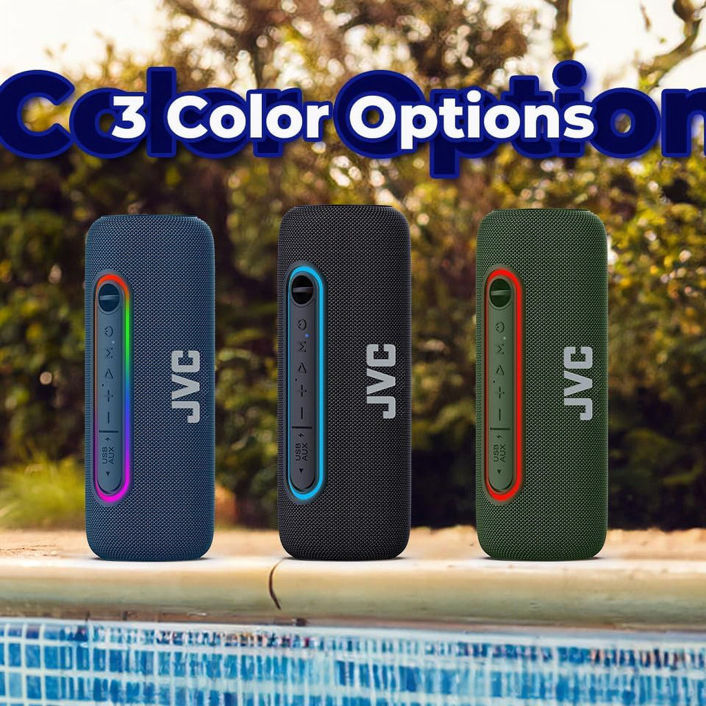 JVC Illuminated Portable Wireless Speaker with 20W max outputs, Dynamic Sound, Bluetooth 5.0, TWS Capability, USB-C, IPX5, AUX in, up to 5-Hour Battery Life - SPPA5BTG (Green)
