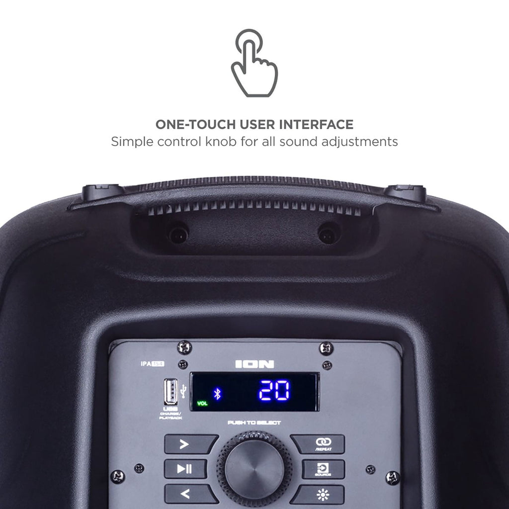 ION Pro Glow Ultra High-Power Portable Bluetooth PA Speaker with Lights, Sonic Wide Audio, and Microphone, Black