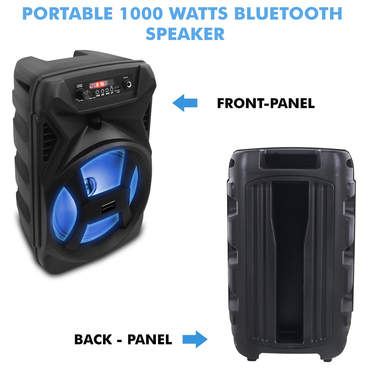 Technical Pro 8" Portable 500 Watts Bluetooth Speaker with Woofer and Tweeter, Festival PA LED Speaker, USB Card Input & True Wireless Stereo