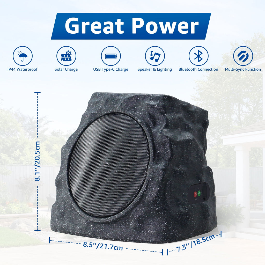 NiceBuy 2-Pack 8.1" Bluetooth Rock Speakers, Powerful Sound Solar Outdoor Wireless TWS Stereo Speaker with RGB Colorful LED Light for Indoor Outside Patio Garden