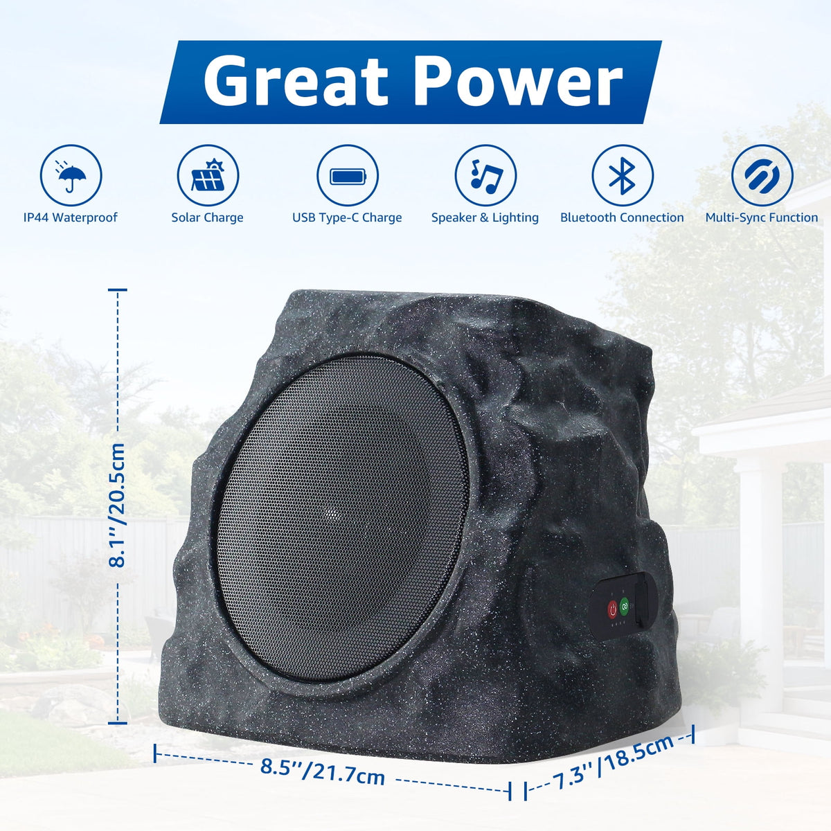 NiceBuy Outdoor Waterproof Solar Powered Bluetooth Rock Speakers with TWS Pairing and RGB Lights, 2 Pack