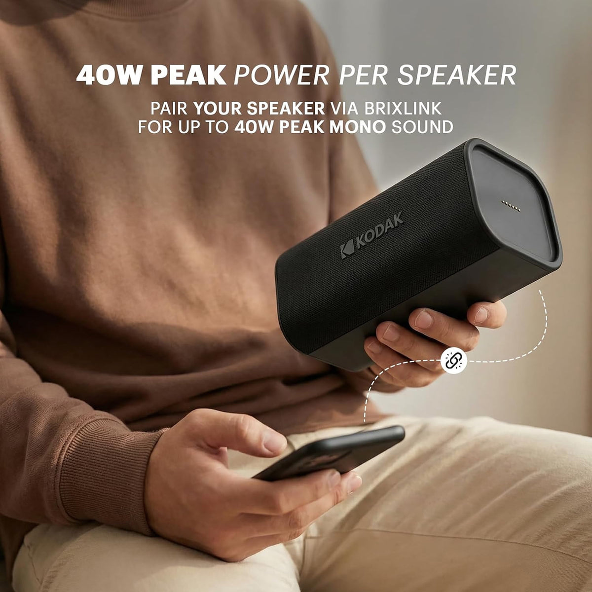 Kodak SoundBrix Plus 2-Piece Portable Rechargeable Bluetooth Speaker System, TWS, Magnetic Docking, IPX4, up to 5 Hours Play Time , Grooving Gray