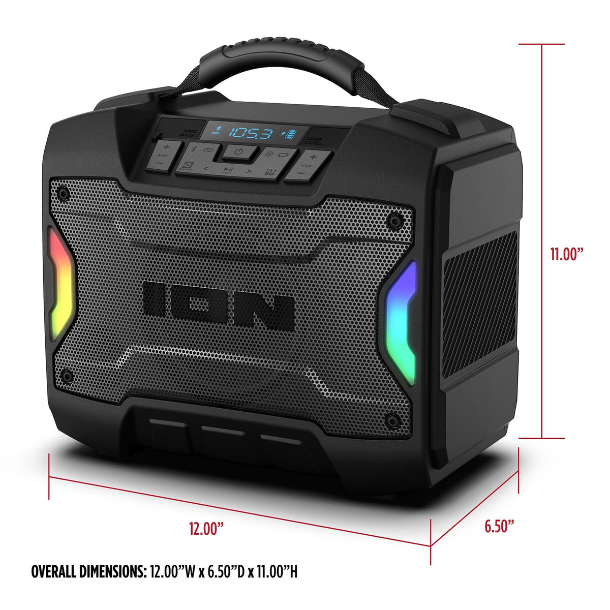 ION Audio Tailgater TD Rugged Bluetooth Portable Speaker, IPX5 Water-Resistant, 1 Speaker, Black