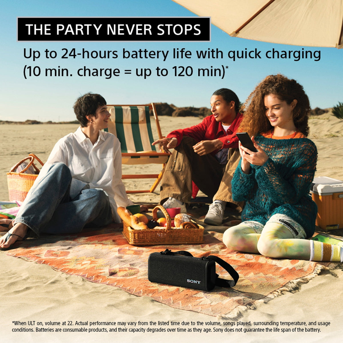 Sony ULT FIELD 3 Wireless Portable Bluetooth Speaker, IP67 Waterproof, Dustproof, Rustproof, and Shockproof Black