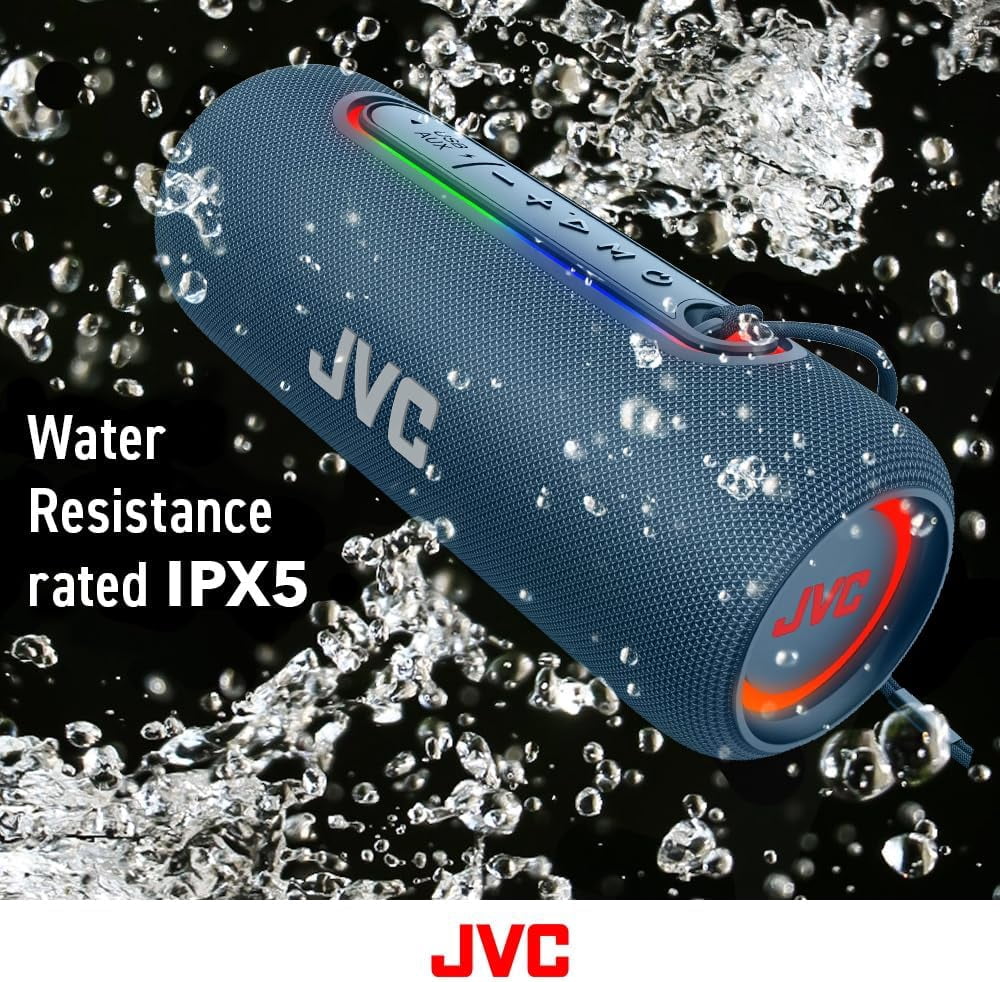 JVC Illuminated Portable Wireless Speaker with 20W max outputs, Dynamic Sound, Bluetooth 5.0, TWS Capability, USB-C, IPX5, AUX in, up to 5-Hour Battery Life - SPPA5BTG (Green)