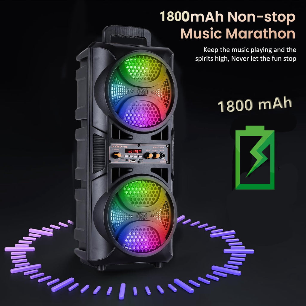 RIDWIND Set of 2 3000W Peak Power Wireless TWS Portable Loud Party Bluetooth Speaker with Dual 6.5" Woofer LED Colorful Lights Microphone Remote Control Support FM/TF/USB/AUX