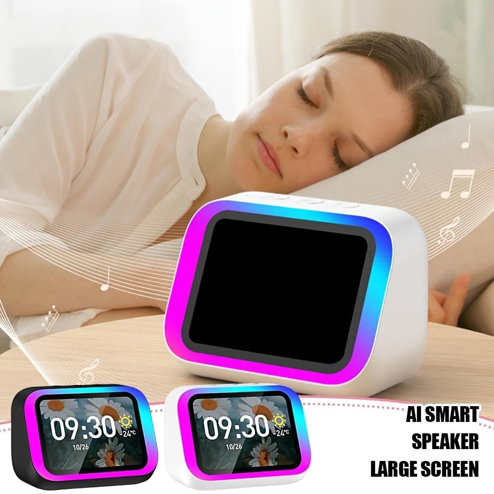 AI Smart Speaker, Smart Alarm Clock with Wireless Speaker & Dynamic RGB Light, Hi-Fi Stereo Sound, HD Smart Display, Answer/Make Call, Voice Assistant, Period Tracker, 2500mAh Battery