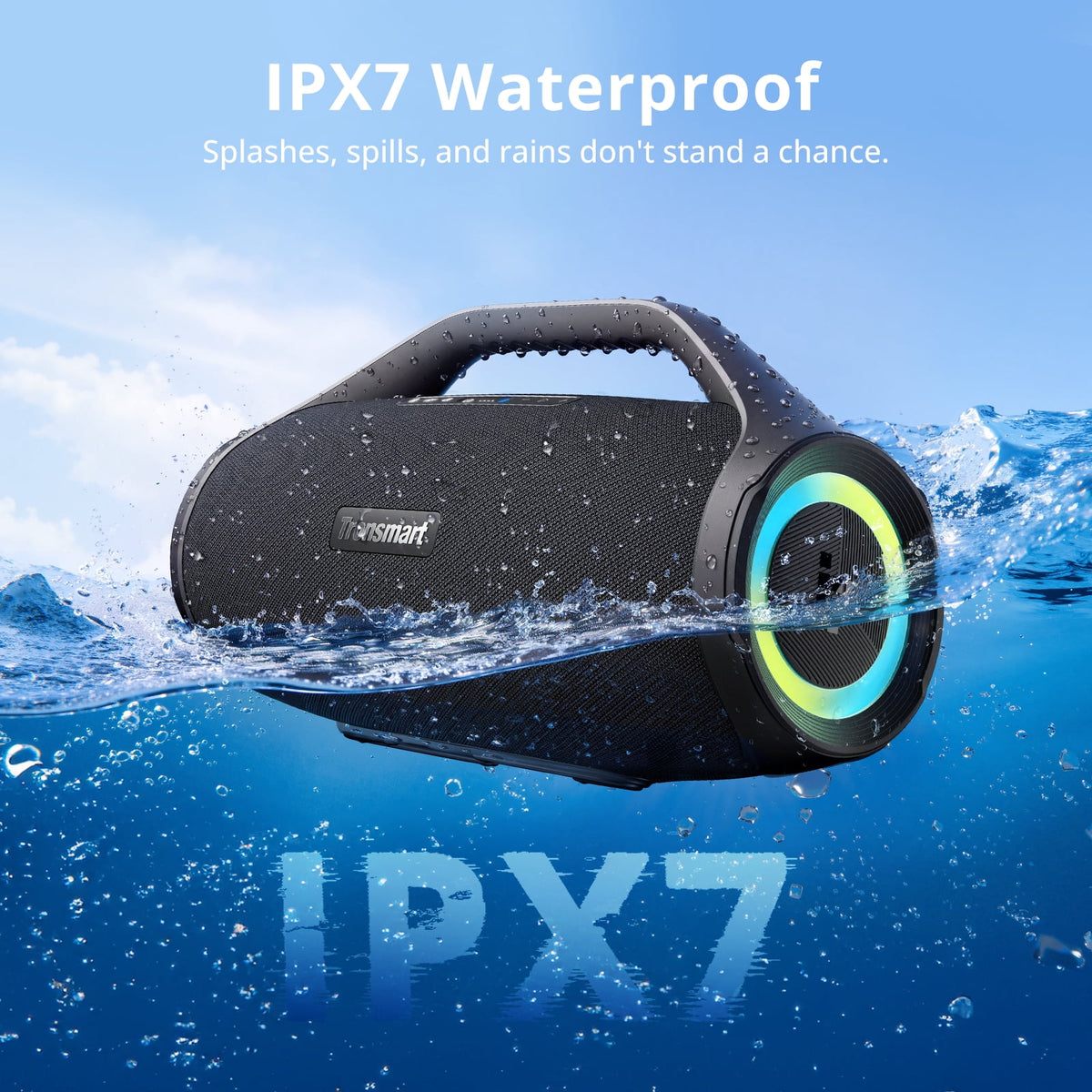 Tronsmart Bang 2 Max Portable Party Speaker, 200W Powerful Sound, Bluetooth 6.0, IPX7 Waterproof, 26H Playtime, LED Lights,Detachable Battery,Black,20.82x8.58x10.98inch