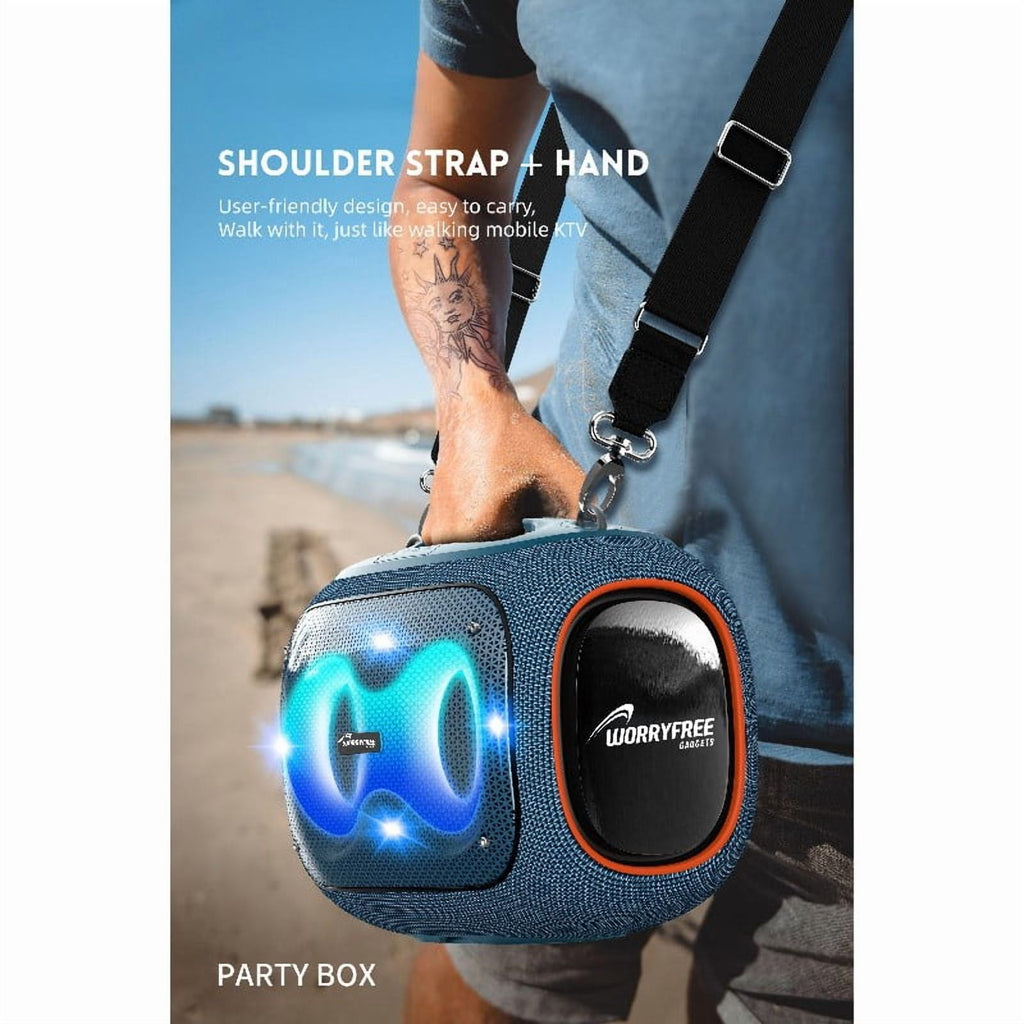 WorryFree Gadgets Portable Bluetooth Speaker with Two Microphones, Deep Bass, Large Party Wireless Speakers, 120W, Blue