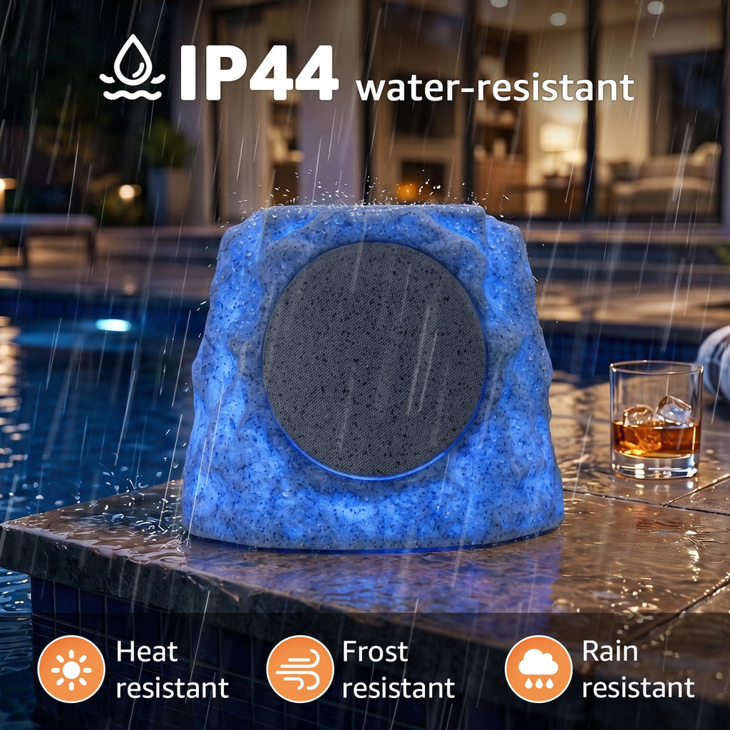 NiceBuy 2-Pack 8.1" Bluetooth Rock Speakers, Powerful Sound Solar Outdoor Wireless TWS Stereo Speaker with RGB Colorful LED Light for Indoor Outside Patio Garden