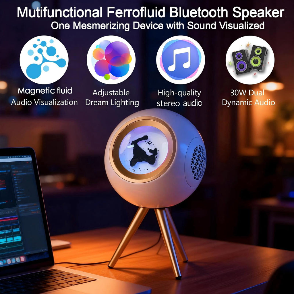 XRELIATECH Ferrofluid Speaker,30W High-Power Bluetooth Audio Visualizer Enhanced Bass&Crisp High, Dual Stereo&TWS Paired,Vibrant Ambient Colorlight